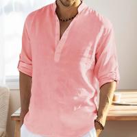 Camiseta Henley de lino y algodón para hombre, camisa de manga larga, Hippie, informal, para playa, color blanco, talla S-5XL - details 6