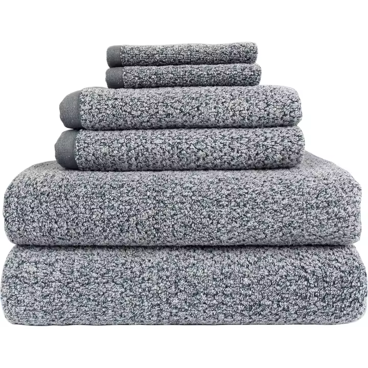 Everplush Diamond Jacquard - Juego de 6 Toallas de baño, Color carbón - 1