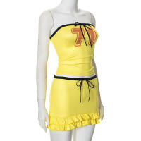 Conjunto de falda con volantes y top tubo sin mangas con cordón ajustable para mujer, novedad de verano F010 - details 14