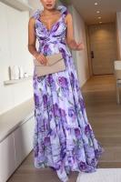 Vestido Largo de Fiesta Étnico con Volantes - Tul Floral Estampado Tropical, Tirantes Finos Ajustables - Elegante Vestido de Noche para Bodas, Fiestas de Verano 2025 - details 8