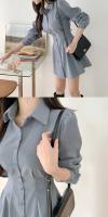 Vestido Chic Adelgazante Cintura Alta A-Línea con Manga Larga Dulce Falda Rosa para Mujeres - details 6