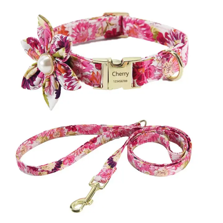 Collar para mascotas (cuerda + collar + diseño floral con cuentas-Rosa S 1,5 (25-40CM) - 1