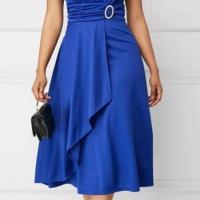 BUNO-Vestido de fiesta de cóctel para mujer, vestido informal con cuello en V, manga corta, cintura con cordones, asimétrico, dobladillo ancho, vestido de fiesta de noche - details 14