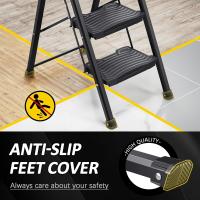 Plegable de 3 Peldaños Capacidad de 400 kg con Pedales Antideslizantes Anchos, Barandilla, Escalera de Tijera de Acero, Escalón Taburete para Hogar Cocina Oficina, Negro - details 4