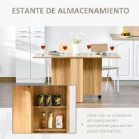 Mesa Plegable de Comedor Mesa de Cocina Plegable con Ruedas Alas Abatibles y Estantes para 4-6 Personas 75x140x74 cm Cemento Gris - details 14