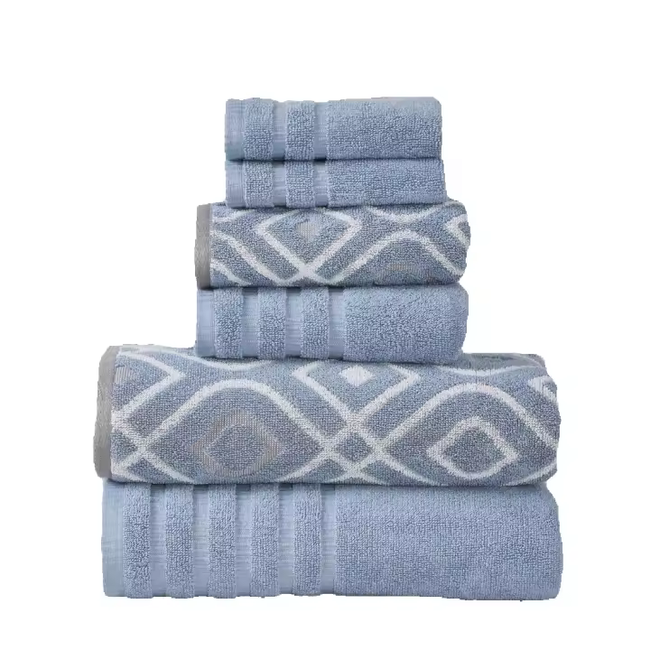 137 x 68 x 0,5 cm 6 Piezas Hilo Teñido Oxford Rayas Jacquard/Sólido Ultra Suave 550GSM 100% Algodón Peinado Juego de Toallas 6 Toallas teñidas de Hilo Azul, Algodón - 1