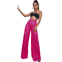 Moda femenina New -End Color sólido Pierna ancha con lentejuelas drapeadas Pantalones casuales para mujer - details 12