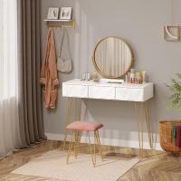 Tocador de Maquillaje con Espejo y Luz LED Iluminación Ajustable Conjunto de Mesa Tocador con Silla Terciopelo Blanco + Dorado - details 28