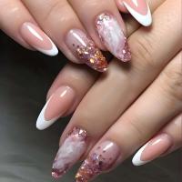 24 piezas de diseño dorado en forma de almendra francesa, uñas ovaladas simples, uñas postizas completamente cubiertas - details 21