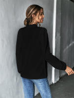 Blusa elegante con volantes y cuello en V para mujer, blusa holgada de manga abullonada de Color sólido, temperamento para ir al trabajo, 2024 - details 8