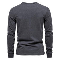 Nueva camiseta de manga larga de color sólido para hombre, talla europea, deportes casuales, cuello redondo, camisa de manga larga con estampado de letras de algodón puro - details 6