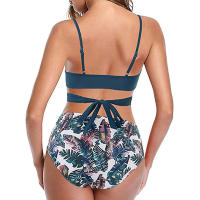 Conjunto de bikini push up para mujer, bañador de fruncido, traje de baño de cintura alta, atar en la espalda - details 3