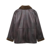 TRAFZA-abrigos reversibles para mujer, chaquetas marrones de manga larga con cuello vuelto y bolsillos, de una sola botonadura, a la moda, para invierno, 2024 - details 3
