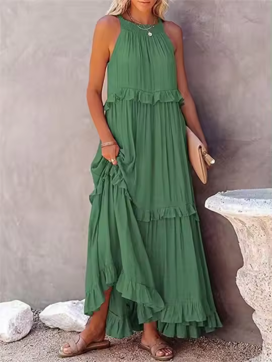 Vestido largo de playa elegante con volantes, estilo loto, para las nuevas vacaciones de verano 2025. - 1