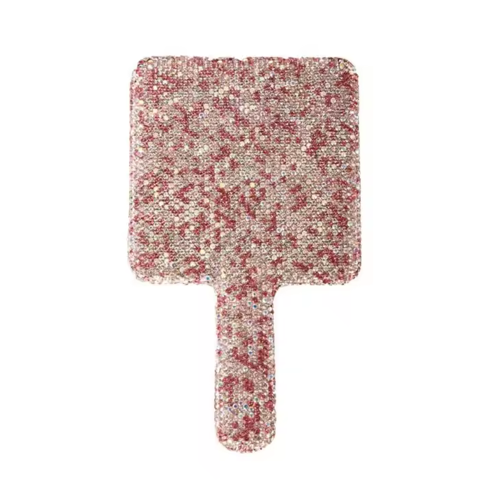 Dulce espejo de maquillaje cuadrado/redondo de mano con diamantes de imitación, bonito espejo de corazón de amor, herramientas de belleza brillantes, espejo cosmético de mano para viaje - 1