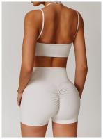 Pantalones cortos de Yoga de cintura alta afilados para mujer, pantalones cortos deportivos ajustados de secado rápido con realce de melocotón para correr y Fitness - details 15