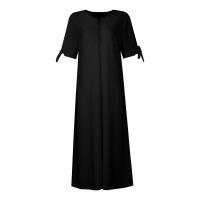 Elegante Vestido de Manga Corta con Cuello Redondo Color Sólido, Moda Casual con Bolsillos y Botones - details 16