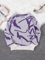 Nuevo Popular primavera otoño Graffiti Jacquard patrón suéter Casual cuello redondo contraste Color tejido jersey de los hombres - details 6