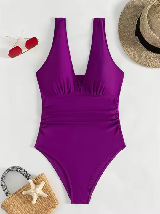 Traje de baño de playa sexy de una pieza con cuello en V para mujer, sin espalda, verano - 1