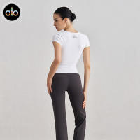 Alo yoga manga corta sensación desnuda casual deporte manga corta cierre cintura slim transpirable yoga camiseta top de entrenamiento - details 0
