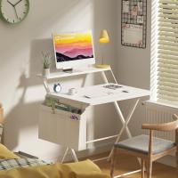 Monitor, Mesa de Oficina Pequeña de 80 cm con Gancho, Escritorio Moderno con Bolsa de Almacenamiento para Estudio, Blanco - details 3