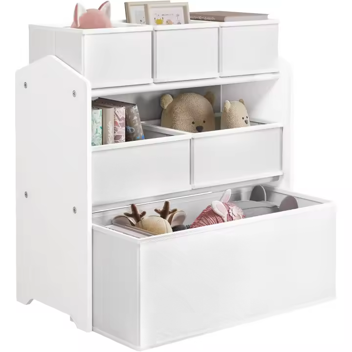 Estantería de Juguetes con 9 Cajones Espaciosos, Organizador Infantil, Almacenaje de Juguetes,Compartimentos de Almacenamiento Infantil, Blanco, 92x30x60/68cm - 1