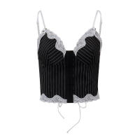 BUNO-camiseta sin mangas negra sexi a rayas Y2K con estampado de encaje y tirantes ajustados, camisetas informales sin mangas con cuello en V para fiesta en la calle para primavera y verano - details 0