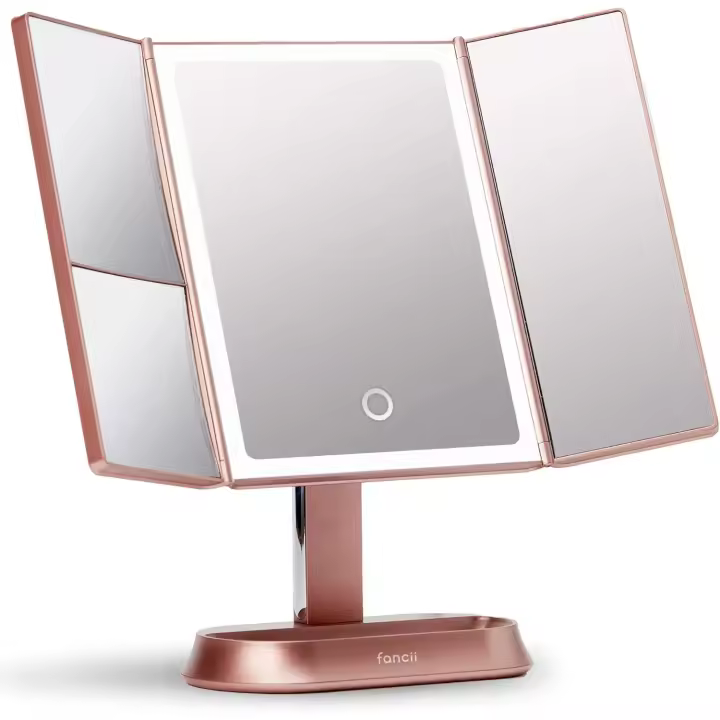 Fancii Makeup Espejo de tocador triple con iluminación LED natural con aumentos de 5X y 7X, 40 luces regulables, pantalla táctil, cosmético - 1