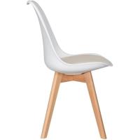 Silla lateral de mediados de siglo con asiento acolchado de plástico y patas de madera maciza de haya. - details 3