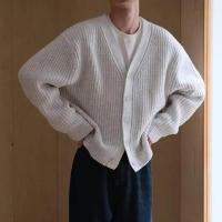 Cárdigan de invierno y otoño para hombre, suéter grueso de un solo pecho con cuello en V y botones, chaqueta de punto, suéter elástico de color sólido - details 4
