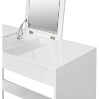 Juego Tocador de Maquillaje con Taburete y Espejo Plegable, Mesa de Maquillaje de Madera de Alto Brillo, 100x45x76cm, Tocador Moderno para Dormitorio, Blanco MB6047ws - details 7