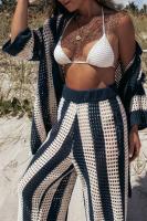 Conjunto de verano para mujer, camisa a rayas con cuello en V y pantalones anchos de punto holgado - details 24
