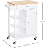 Carrito de Cocina Carro Auxiliar con Ruedas 1 Cajón 1 Armario 3 Estantes Abiertos de Almacenamiento para Comedor 66x39,5x86,5 cm Blanco - details 4
