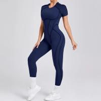 Ropa de Yoga de manga corta ajustada de Color sólido, pantalón largo Sexy con espalda descubierta, mono para entrenamiento de gimnasio, ropa deportiva de secado rápido de una pieza para Fitness - details 8