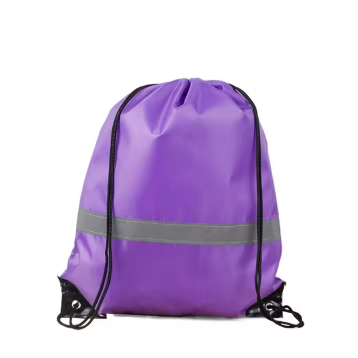 Mochila de gimnasio con cordón y rayas reflectantes, bolso de hombro deportivo de nailon de Color sólido impermeable, bolso de Fitness plegable que combina con todo - 1