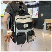 Nueva y bonita versión coreana de la mochila del campus ins para estudiantes femeninas de primaria y secundaria de gran capacidad, mochila ancha con correa para el hombro fuerte y duradera. - details 11