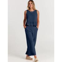 Conjunto casual de verano para mujer, top sin mangas plisado y pantalones cortos de pierna ancha - details 38