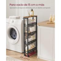 Carro de 4 Niveles, Carro Estrecho de Cocina con Ruedas, con Asa, para Espacio Reducido, 22 x 45,4 x 77 cm, para Cocina, Baño, Salón, Estudio, Marrón Rústico y Negro - details 49