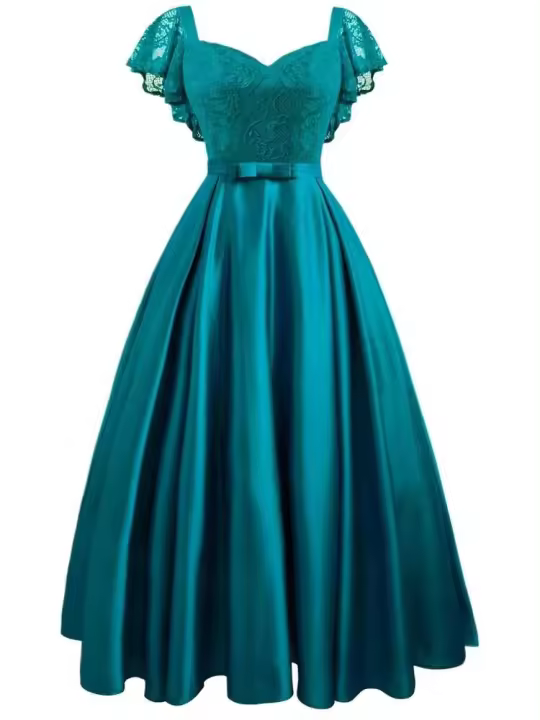 2024 nuevo vestido de fiesta de verano Vintage ral encaje largo mujeres manga corta volante elegante Casual Maxi fecha Vestidos de satén - 1