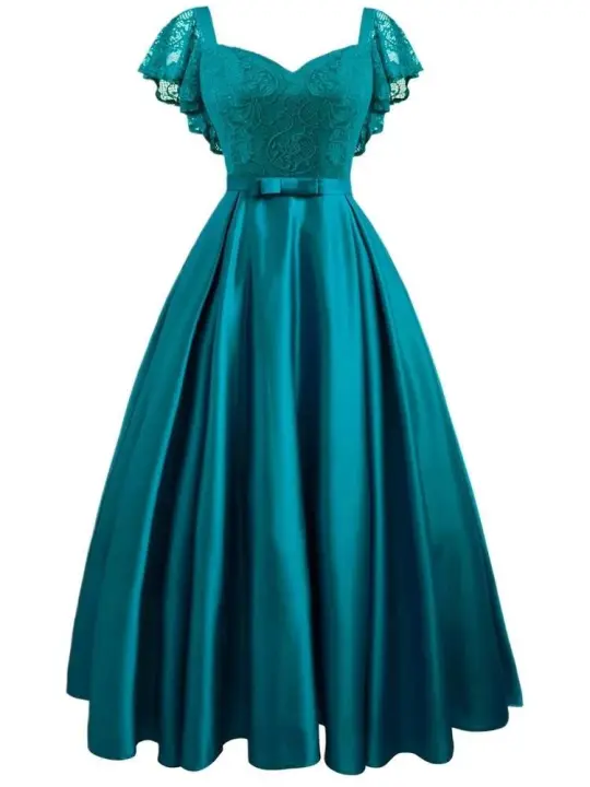 2024 nuevo vestido de fiesta de verano Vintage ral encaje largo mujeres manga corta volante elegante Casual Maxi fecha Vestidos de satén - 1