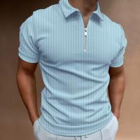 Camiseta de hombre Camiseta POLO elástica de manga corta con cremallera a rayas Top Color sólido - details 3