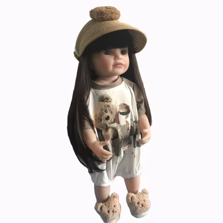 BZDOLL-bebé Reborn realista de 55cm y 22 pulgadas, juguete con cuerpo completo de silicona, bonito regalo de cumpleaños, pelo largo marrón - 1