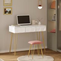 Tocador de Maquillaje con Espejo y Luz LED Iluminación Ajustable Conjunto de Mesa Tocador con Silla Terciopelo Blanco + Dorado - details 34
