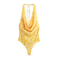 Mono de Malla de Seda con Estampado Americano para Mujer Traje Sexy Ajustado con Cuello en V y Cuello Colgante Novedad de Verano - details 1
