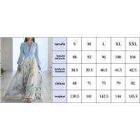 2025 Nueva Ropa mujer, Vestido largo estampado cuello pico, Azul - details 0