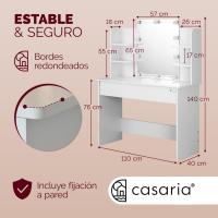Tocador de Maquillaje Luces Led 110x40x140cm Brillo Regulable Espejo Blanco - details 5