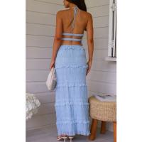2025 Nuevo conjunto de dos piezas sin mangas de gasa con cintura elástica, conjunto de falda holgada para vacaciones - details 43