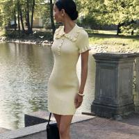 Minivestido De Cintura Alta Con Volantes Para Mujer, Vestido De Punto De Manga Corta, Ajustado, Vintage, Elegante, Verano - details 5