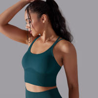 Hamidou-Sujetador de Yoga sin costuras para mujer, sostén deportivo de alto impacto entrecruzado, a prueba de golpes, Top corto, transpirable, antisudor - details 3