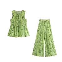 Conjunto casual de moda para mujer Camisa con volantes Top + Pantalones de pierna ancha - details 2